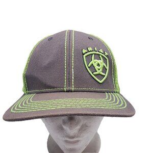 Ariat Snap Back Mesh Back Hat Adjustable Embroidered Logo Green Gray